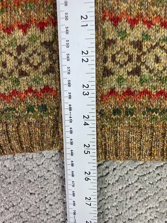 Vintage LL Bean Fair Isle Wool Cardigan Vest Sweater Men's Medium Scotland Brown - Picture 7 of 8